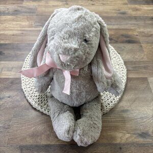 Pottery Barn Kids Gray Bunny Rabbit Plush Pink Bow 16” Soft Stuffed Animal